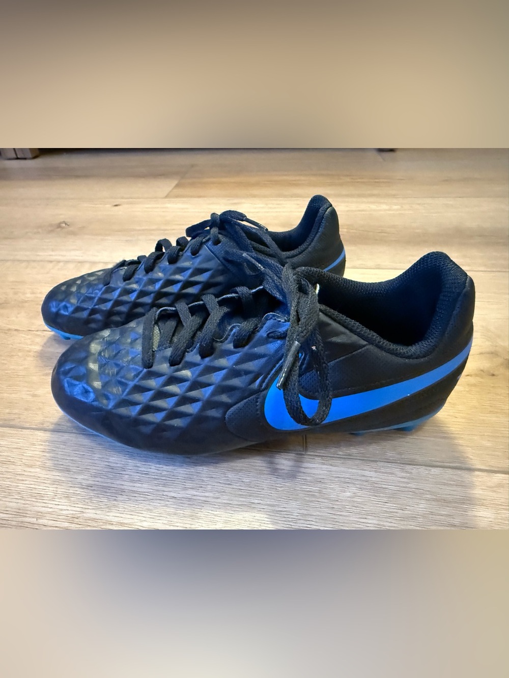 Nike Black Tiempo Soccer Cleats with Bright Blue Swoosh